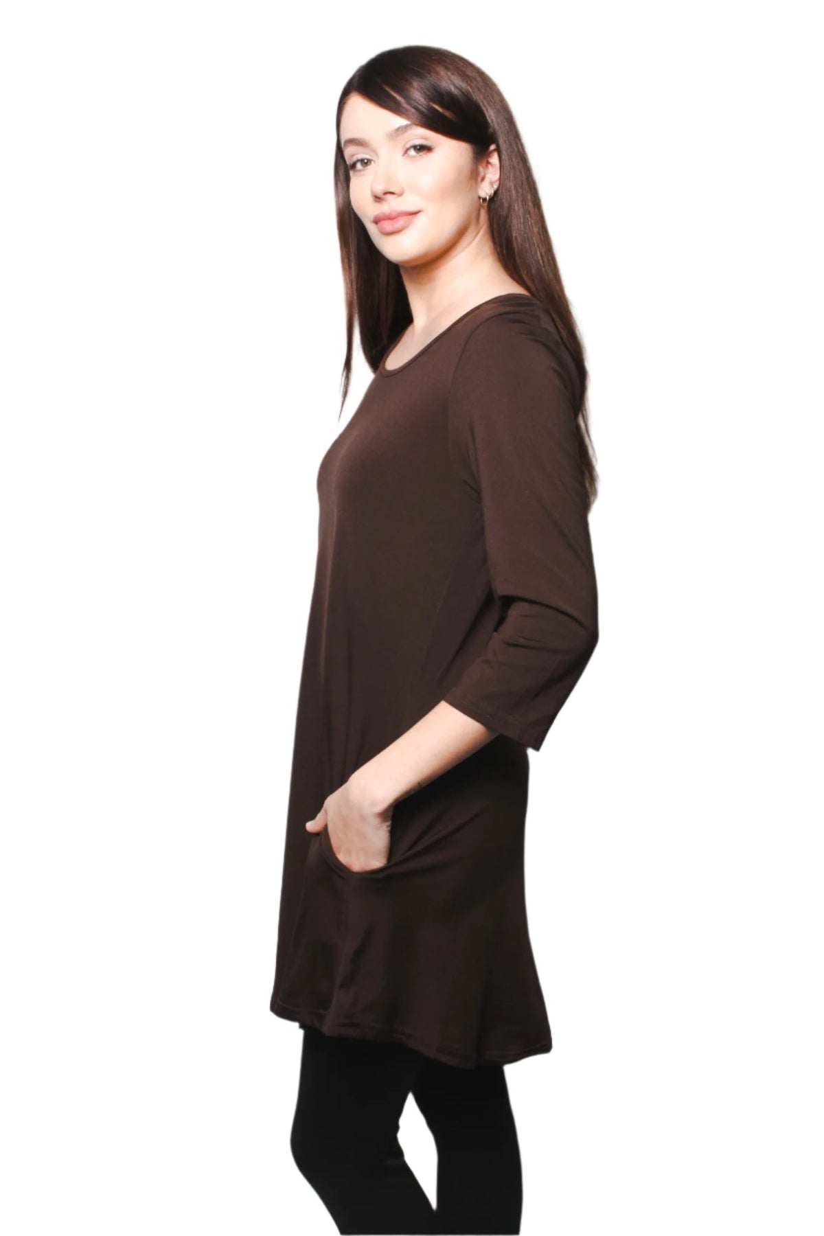 Women's Round Neck Short Sleeves Casual Tunic with Pocket