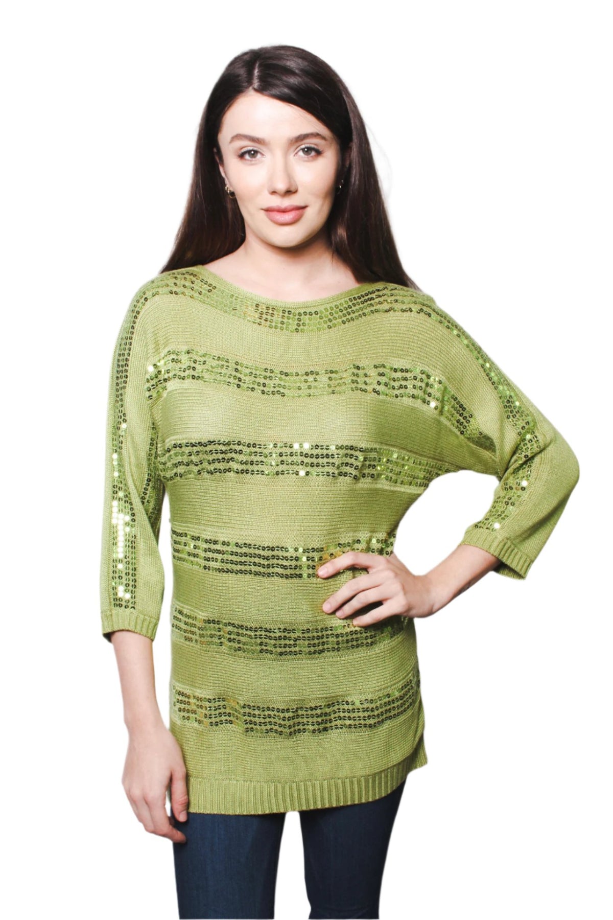 Women's Knited Long Sleeves Sequin Tunic Sweater