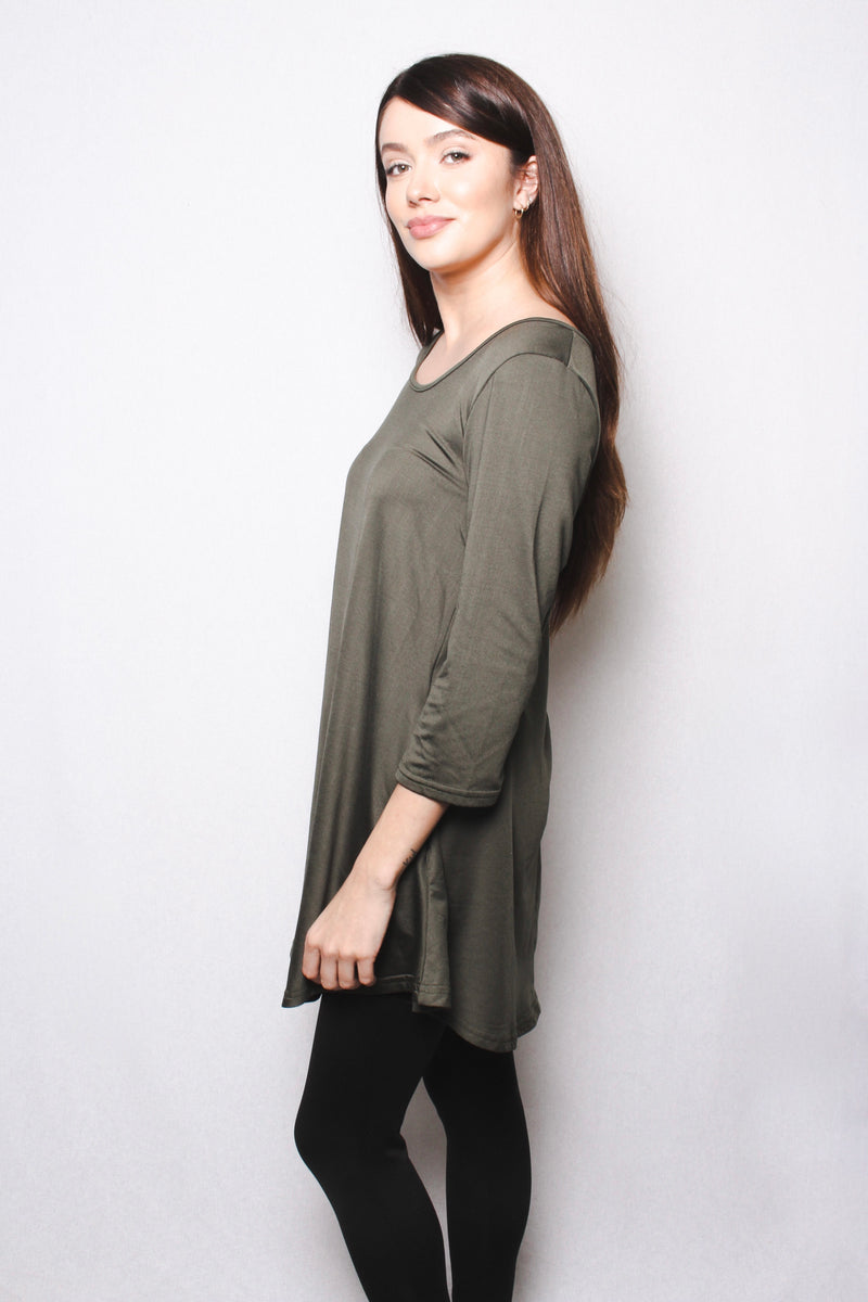 Women's Round Neck Short Sleeves Casual Tunic with Pocket