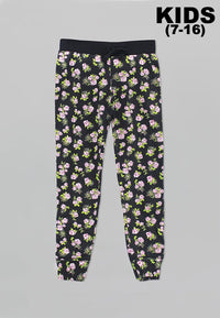 Girl's Black Floral Jogger Pants