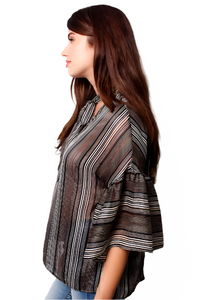 Women's Tiered Sleeve Tunic Top with Ribbon Choker