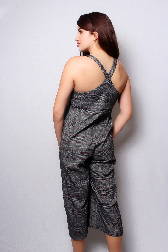 Women's Sleeveless Plaid Checked Bow Front Jumpsuit