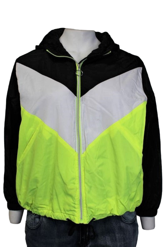 Women's Plus Neon Color Block Hoodie Jacket
