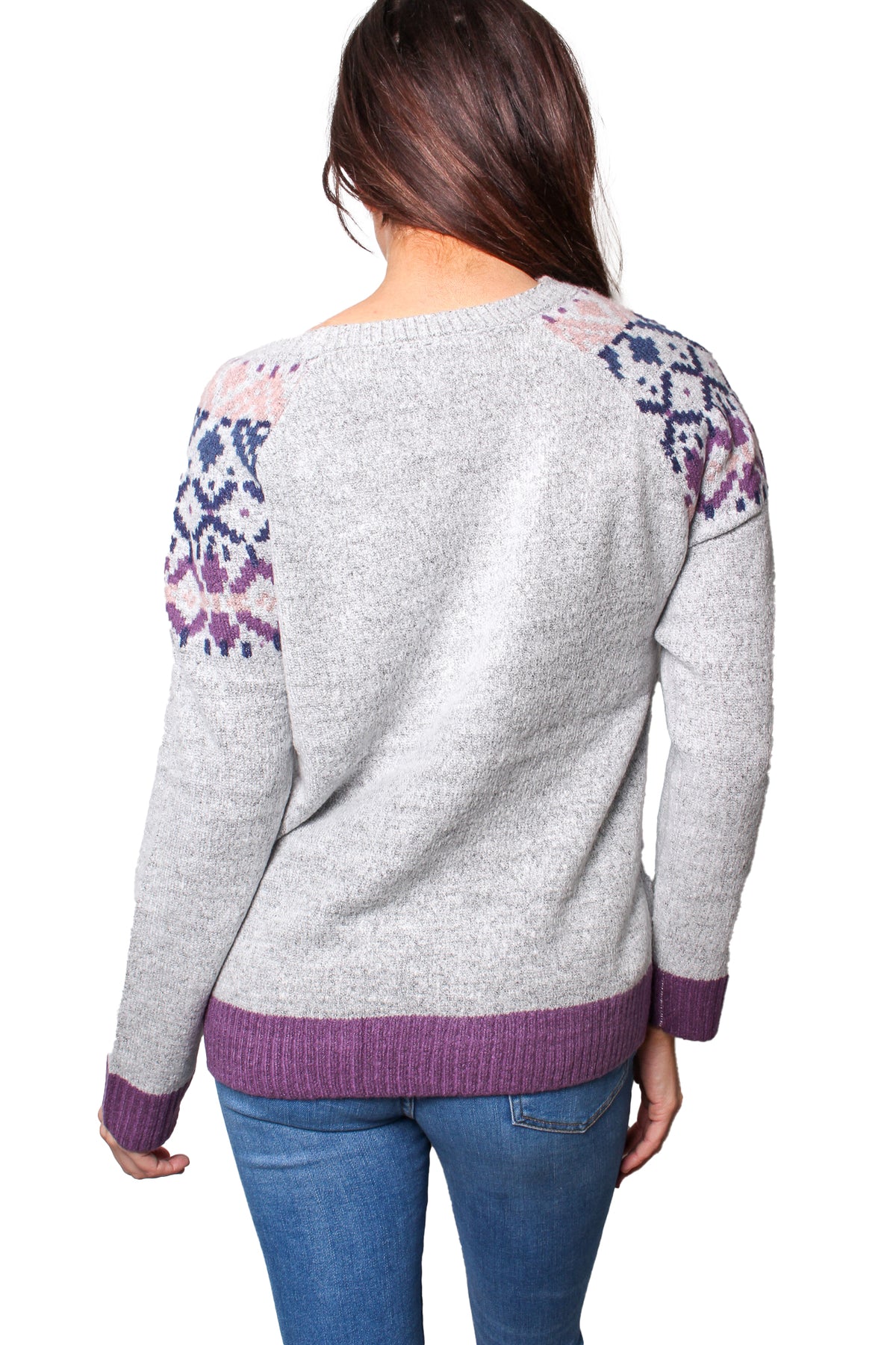 Women's Long Sleeves Round Neck Knitted Jacquard Sweater