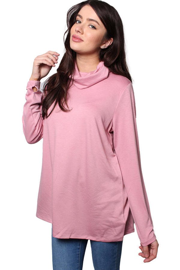 Women's Long Sleeves Cowl Neck Solid Top