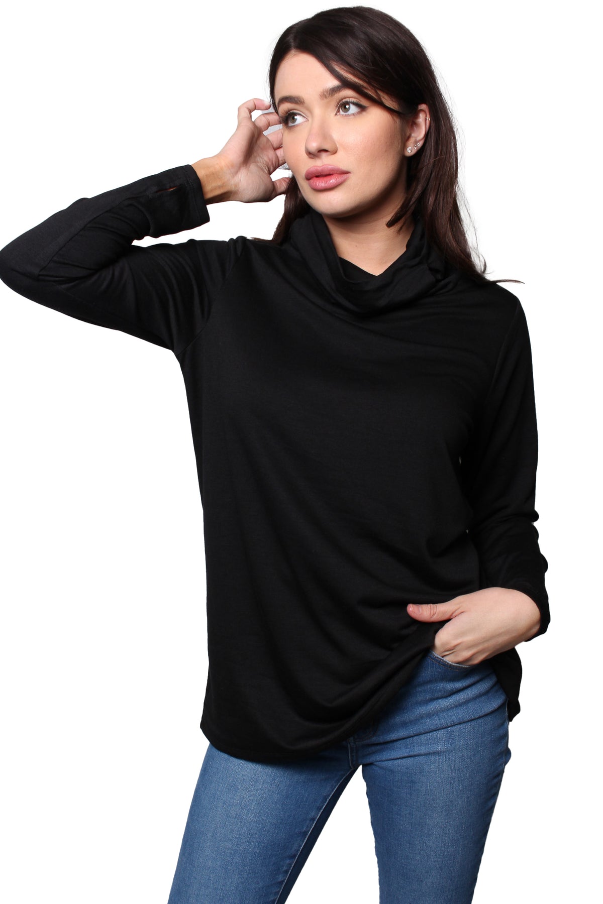 Women's Long Sleeves Cowl Neck Solid Top