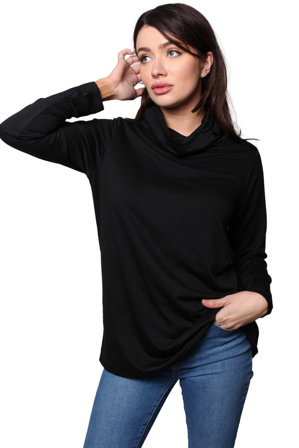 Women's Long Sleeves Cowl Neck Solid Top