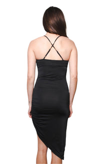 Women's Ruched Side Asymmetrical Strappy V Neck Bodycon Cami Dress