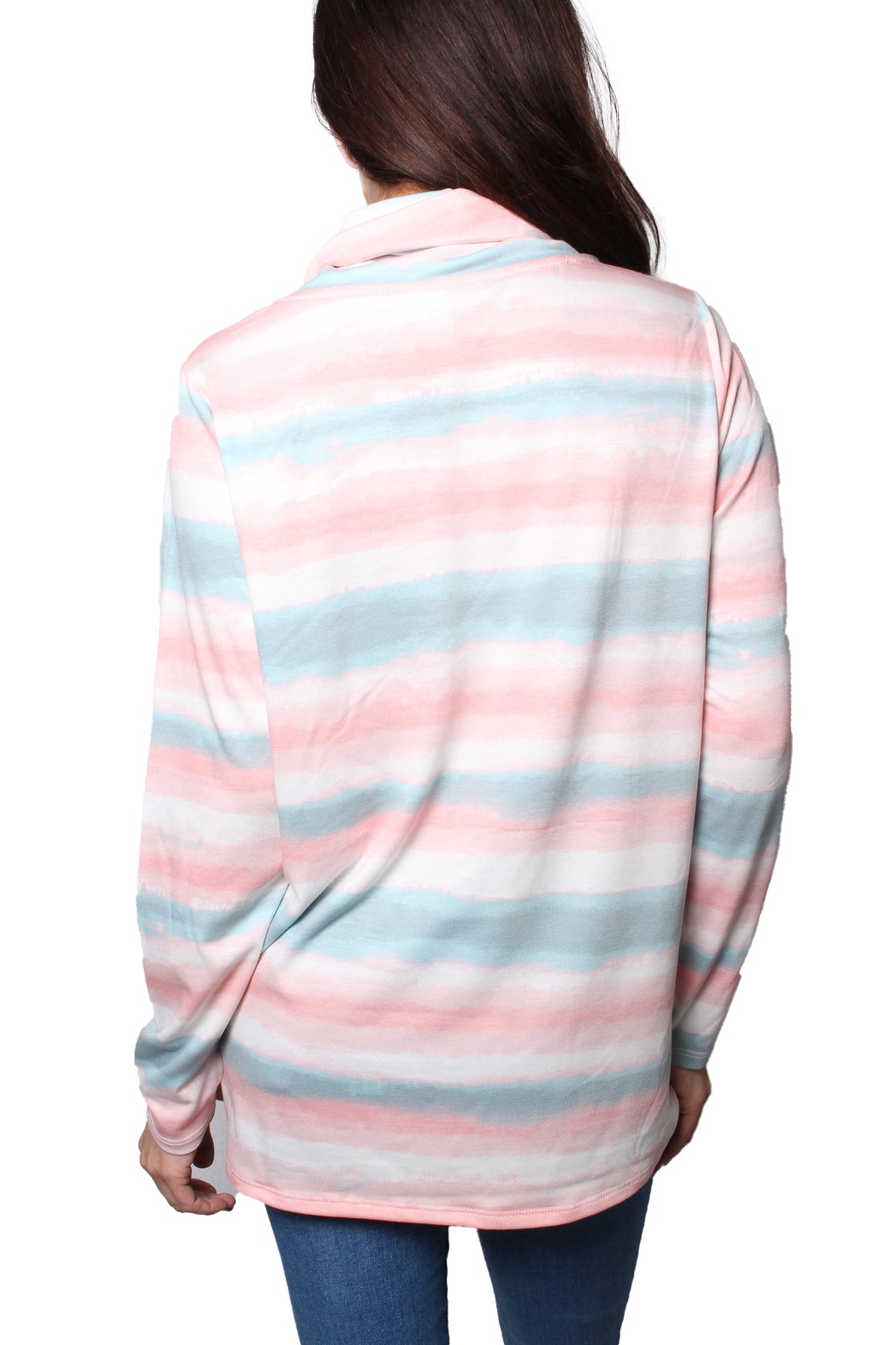 Women's Long Sleeves Cowl Neck Tie Dye Stripes Top