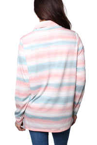 Women's Long Sleeves Cowl Neck Tie Dye Stripes Top