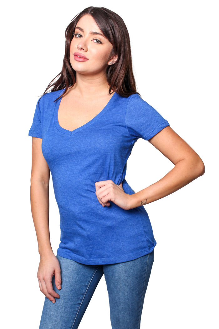 Women's Short Sleeve Deep V Neck Basic Top