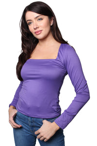 Women's Long Sleeves Square Neck Solid Top