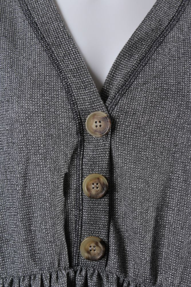 Women's V-Neck Peplum Sweater with Button Detail