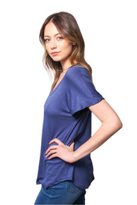 Women's Short Sleeves Cut Out Shoulder Round Neck Top