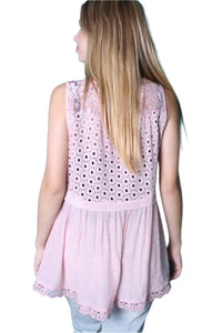 Women's Sleeveless Wide Hem Lace Detailed Top