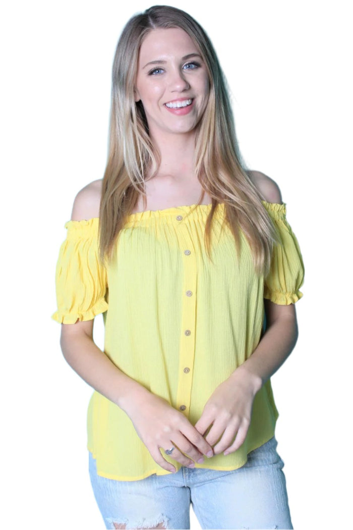 Women's Off Shoulder Woven Top w/ Button Detail