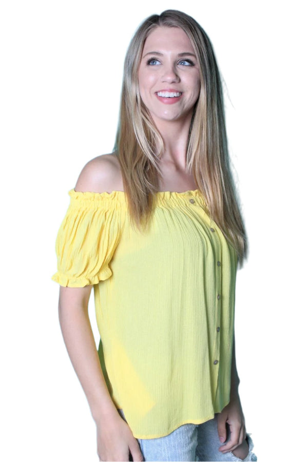 Women's Off Shoulder Woven Top w/ Button Detail