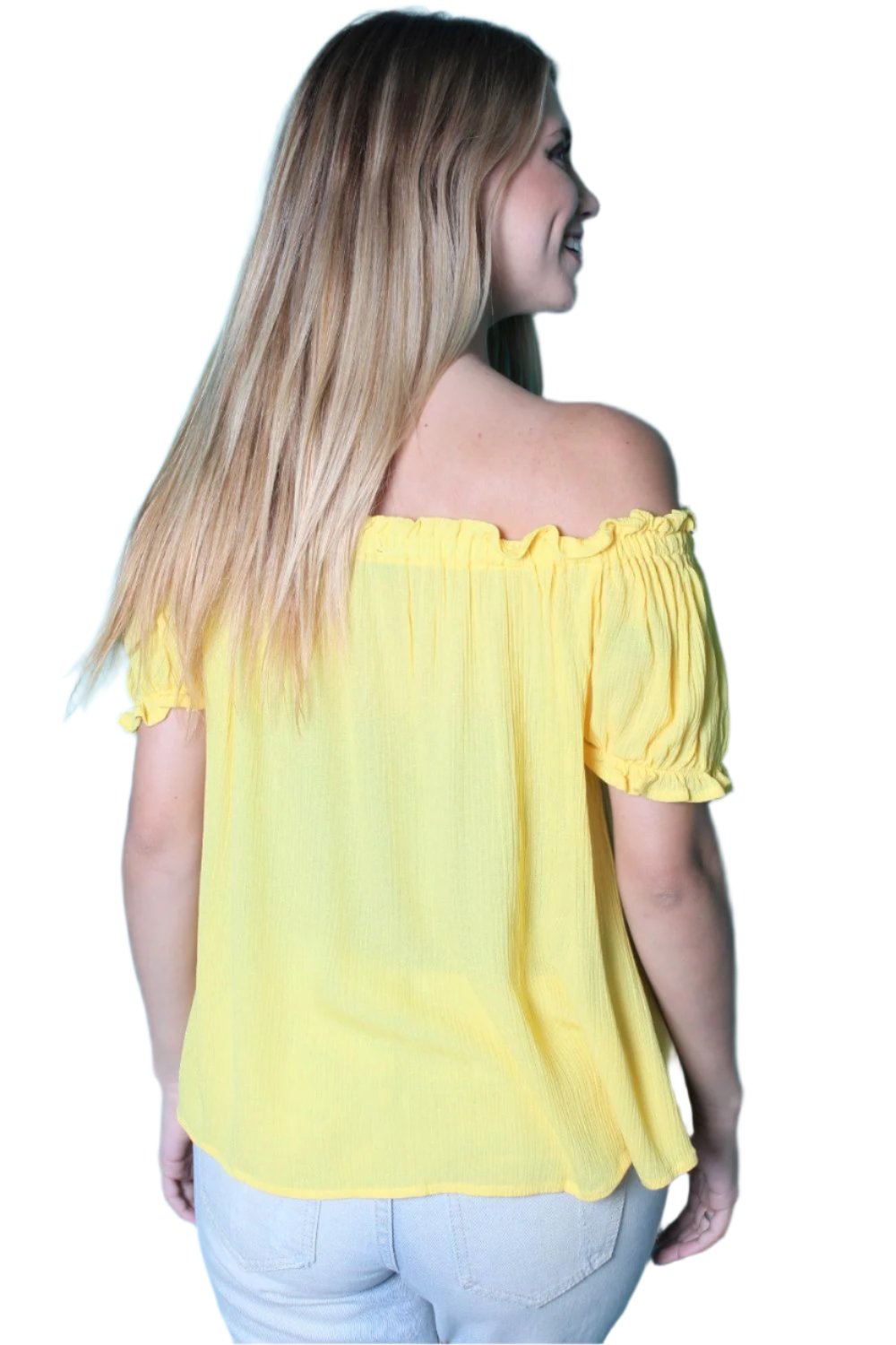 Women's Off Shoulder Woven Top w/ Button Detail