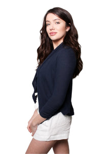 Women's Ruched Sleeves Open Front Waffle Cardigan