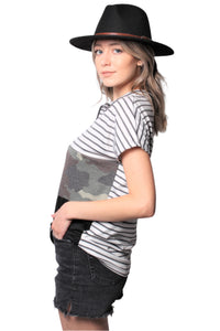 Women's Short Sleeve Zip Up Color Block Top