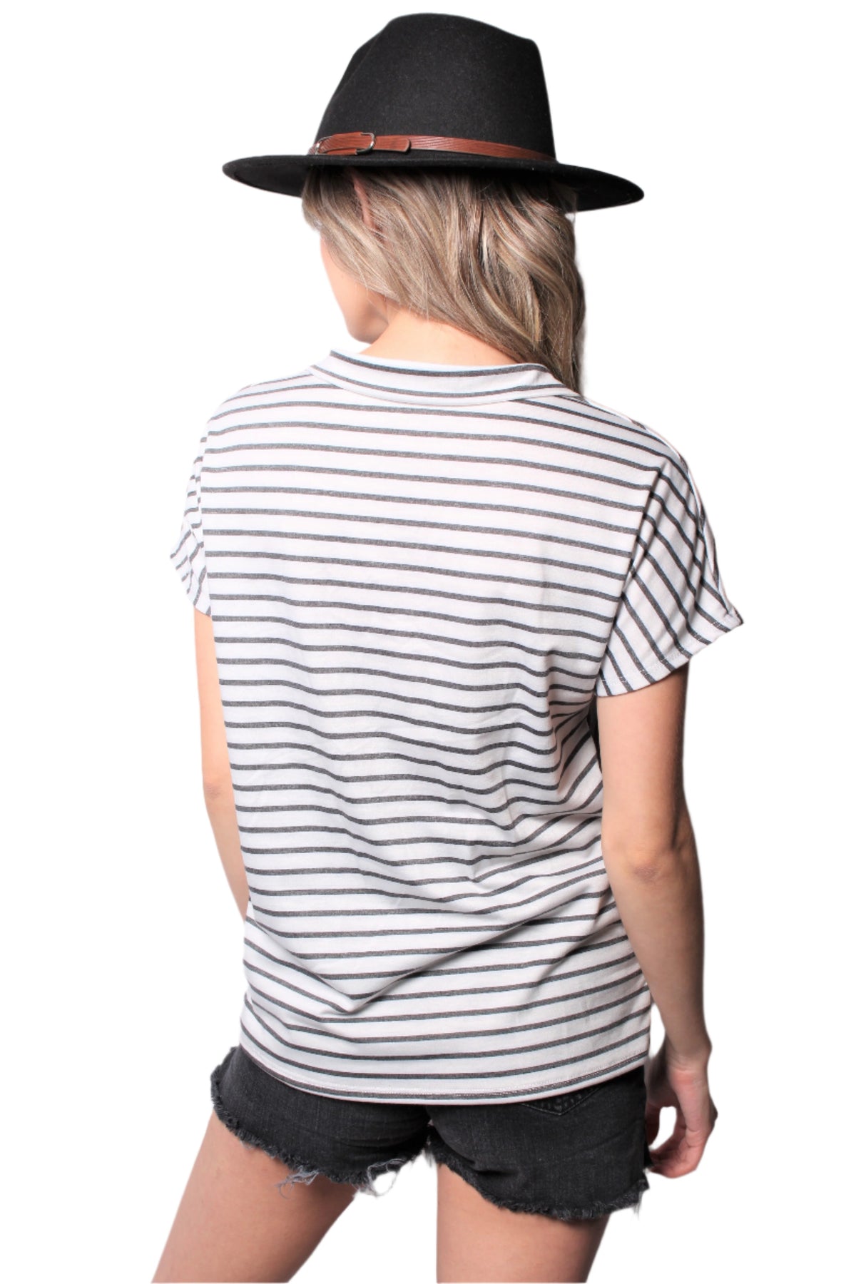 Women's Short Sleeve Zip Up Color Block Top