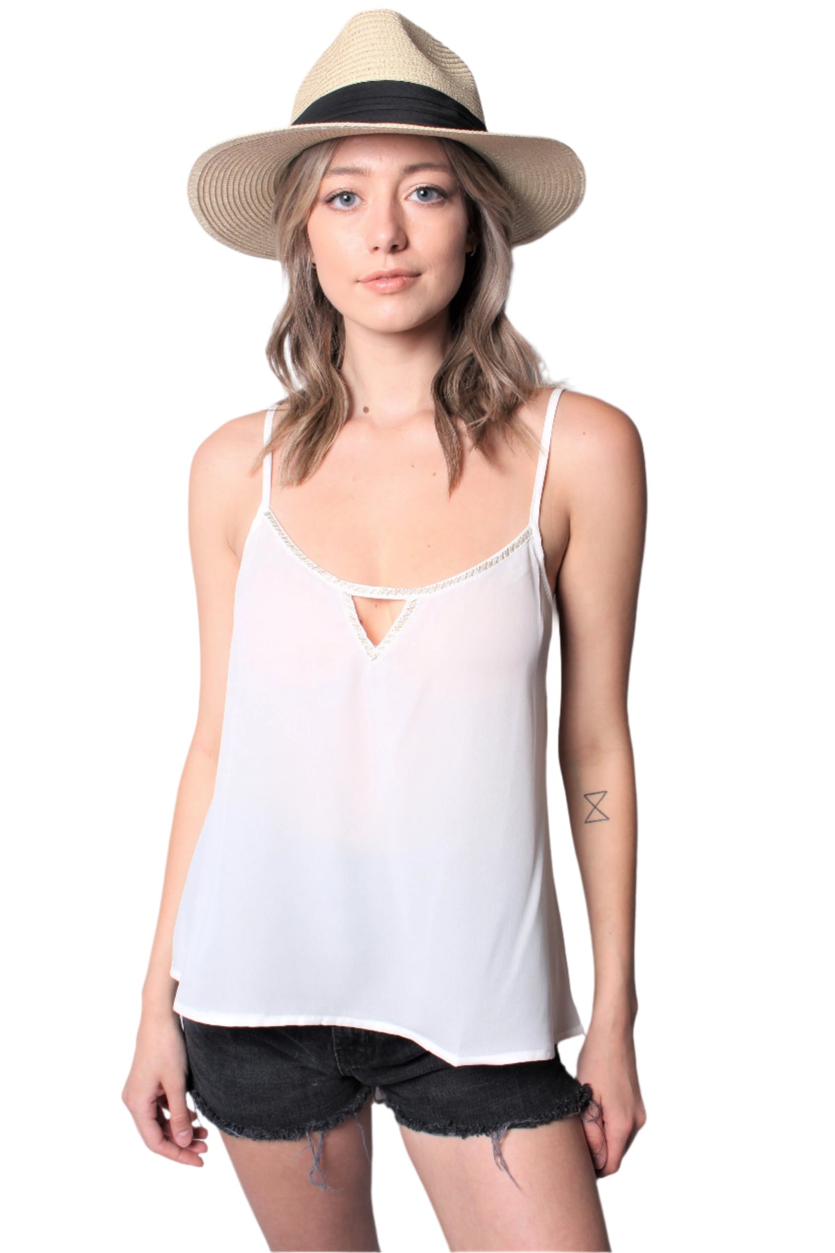 Women's Sleeveless Strappy Tank Top w/ Keyhole Detail