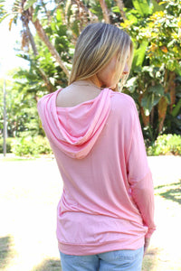 Women's Solid Long Sleeve Lightweight Drawstring Hoodie