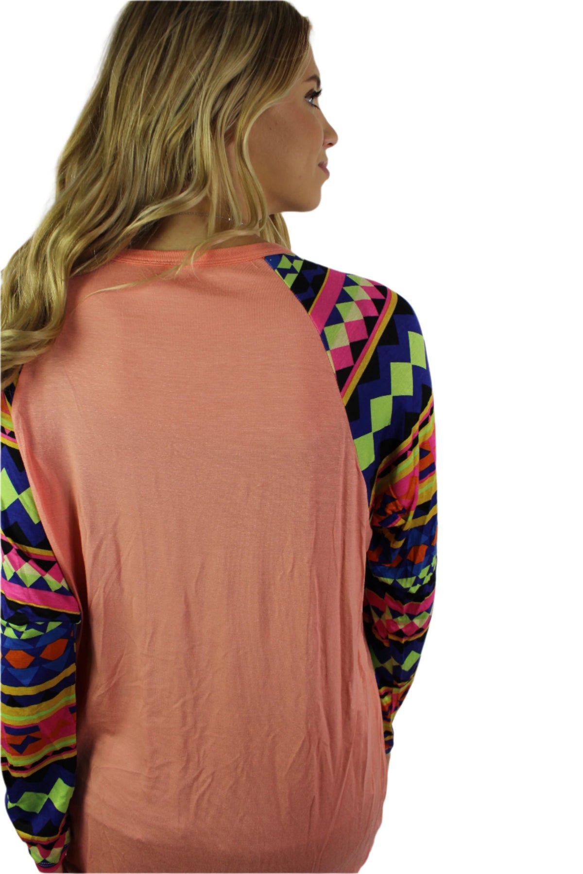 Women's Multi Color Aztec Sleeve Round Neck Top