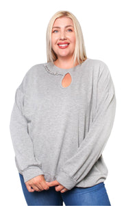 Women's Plus Chain Embellished Long Sleeve Top