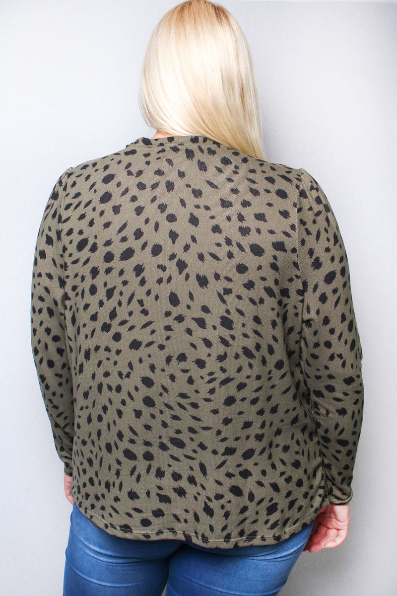 Women's Plus Printed Long Sleeve Top with Front Cut Out