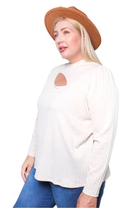 Women's Plus Solid Long Sleeve Top with Front Cut Out