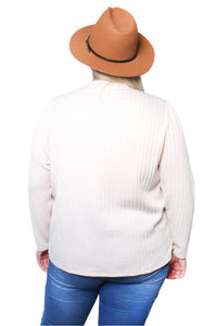 Women's Plus Solid Long Sleeve Top with Front Cut Out