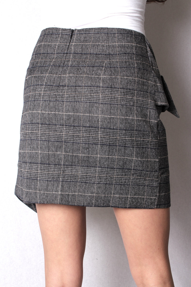 Women's Checkered Bow Tie Front Side Mini Skirt