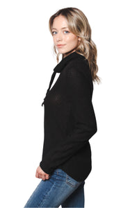Women's Waffle Knit Cowl Neck Long Sleeve Top