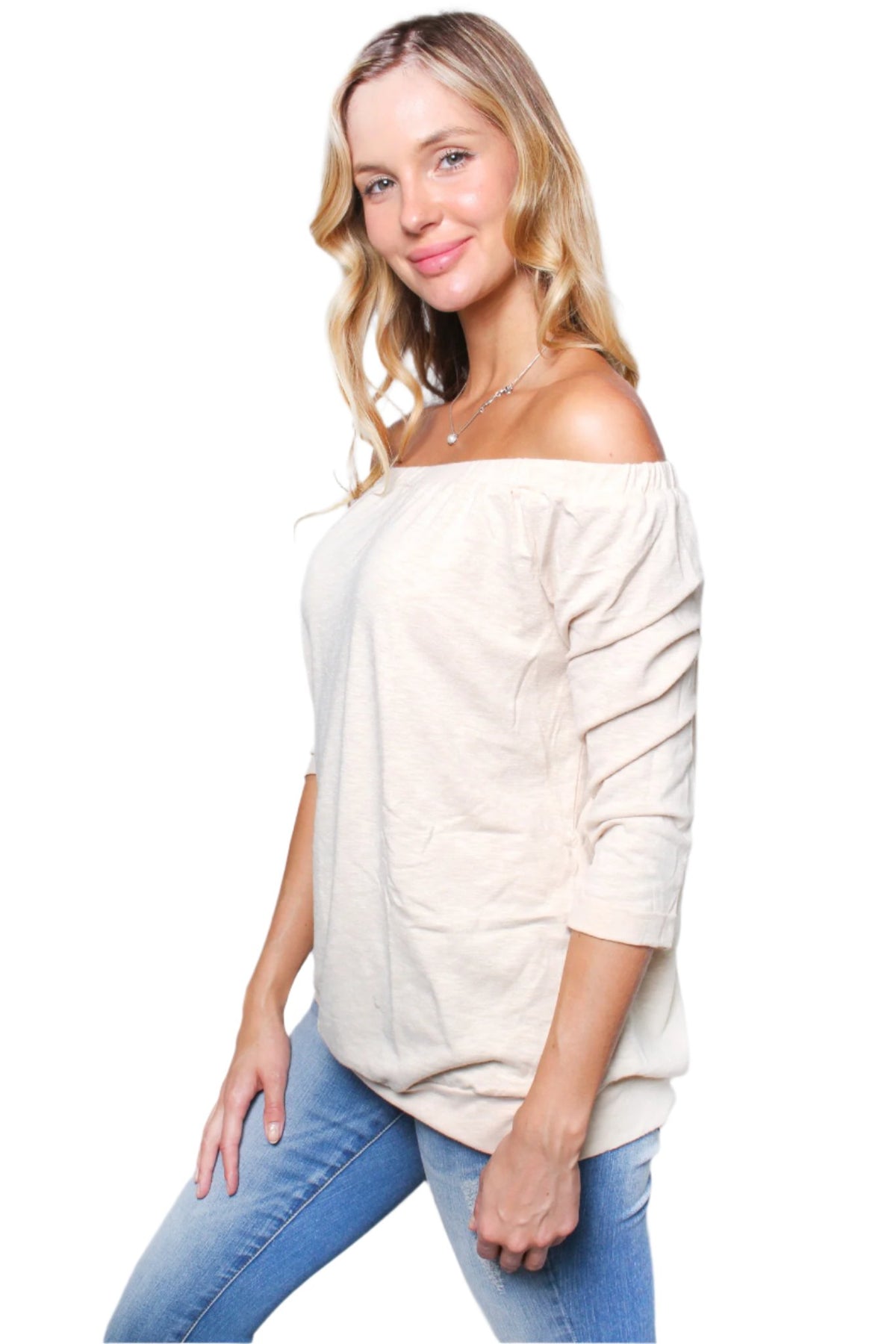 Women's Solid Off The Shoulder Long Sleeve Top