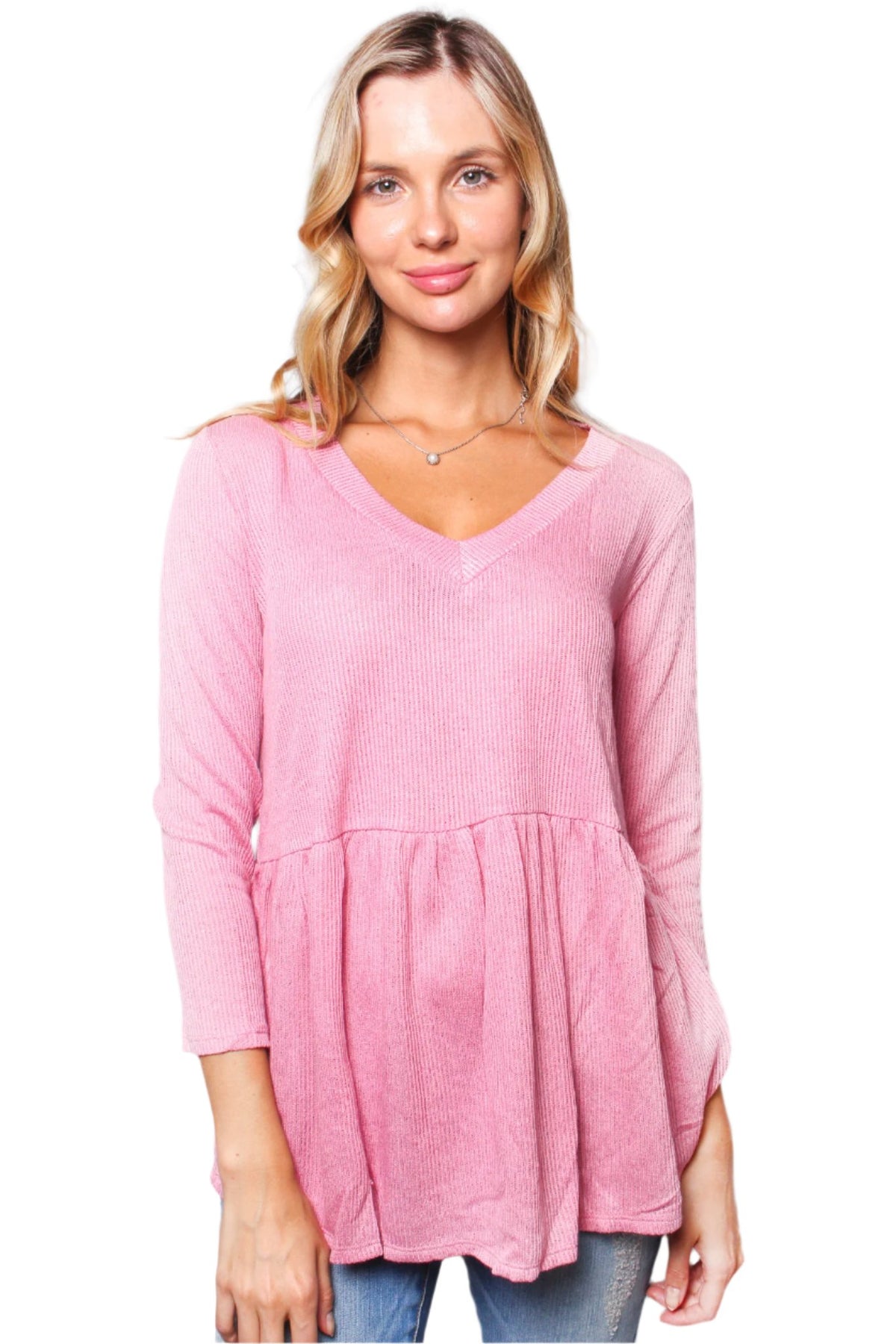 Women's Ribbed Long Sleeve Babydoll Top