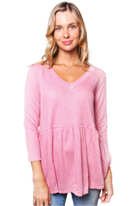 Women's Ribbed Long Sleeve Babydoll Top