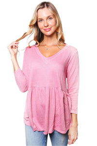 Women's Ribbed Long Sleeve Babydoll Top