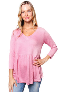 Women's Ribbed Long Sleeve Babydoll Top