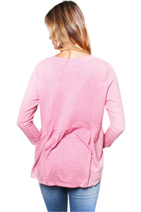 Women's Ribbed Long Sleeve Babydoll Top