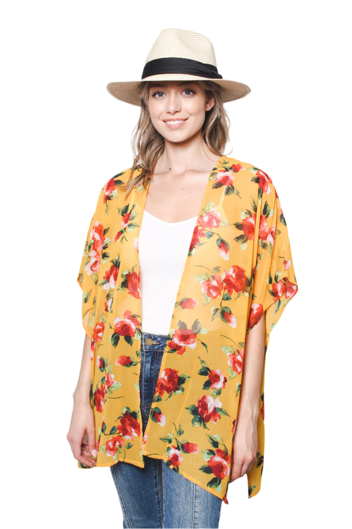 Women's Floral Print Chiffon Kimono Cardigan