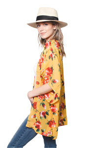 Women's Floral Print Chiffon Kimono Cardigan