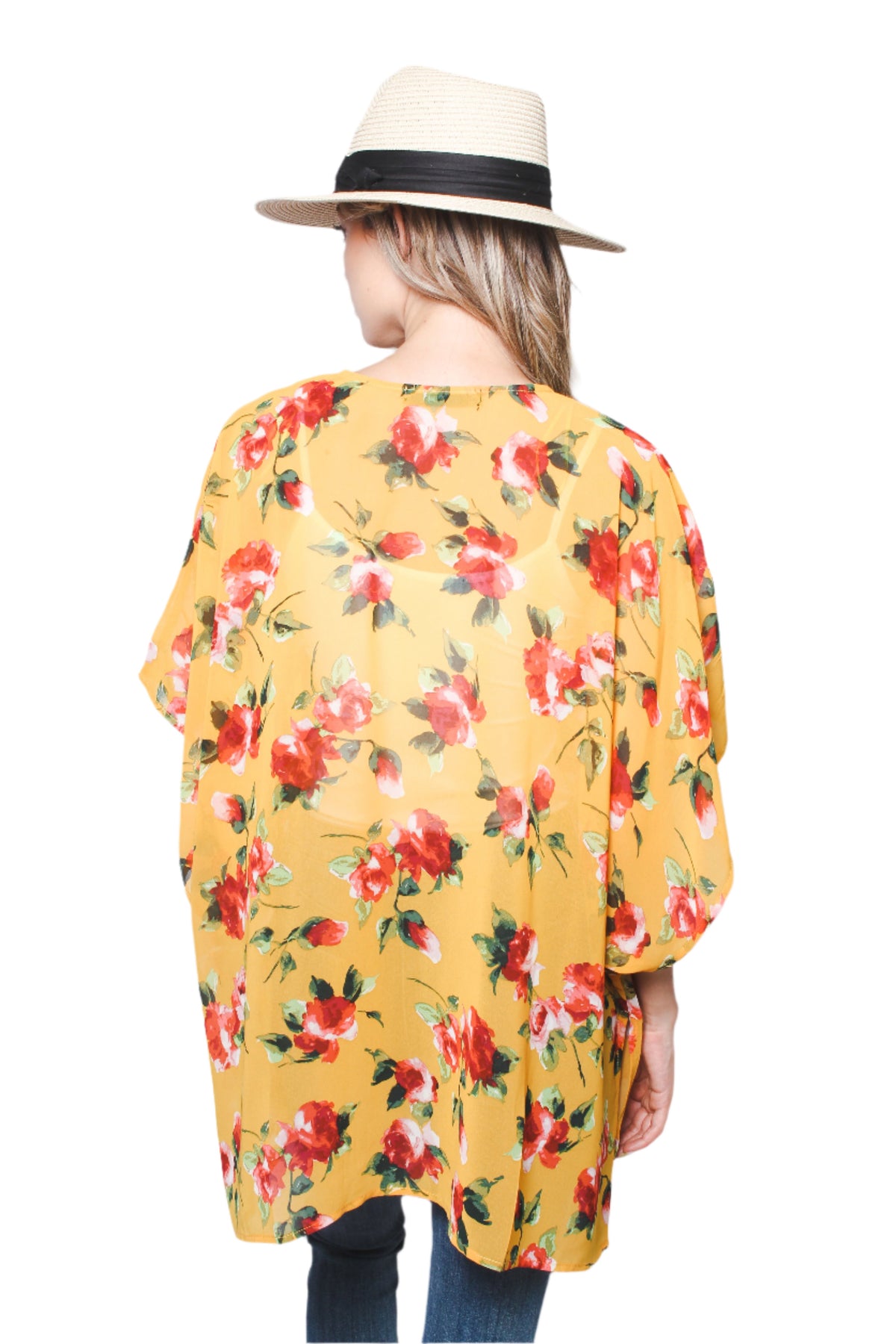 Women's Floral Print Chiffon Kimono Cardigan