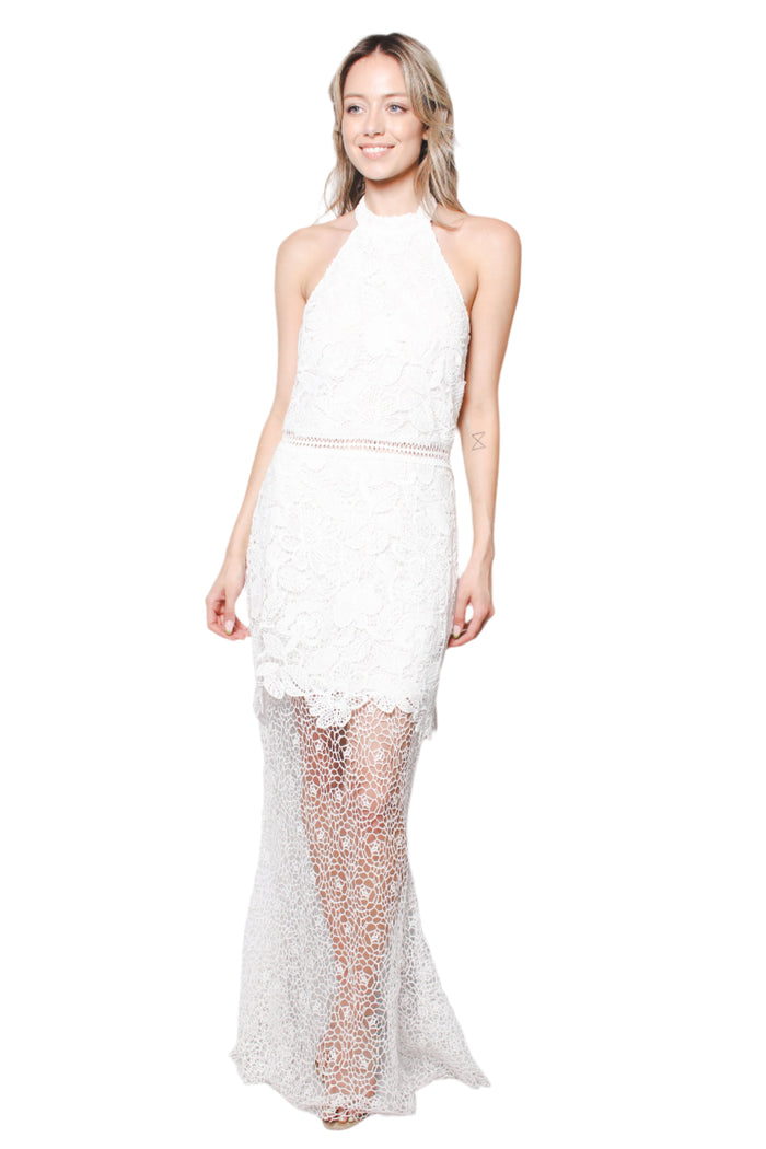 Women's Crochet Halter Open Back Maxi Dress