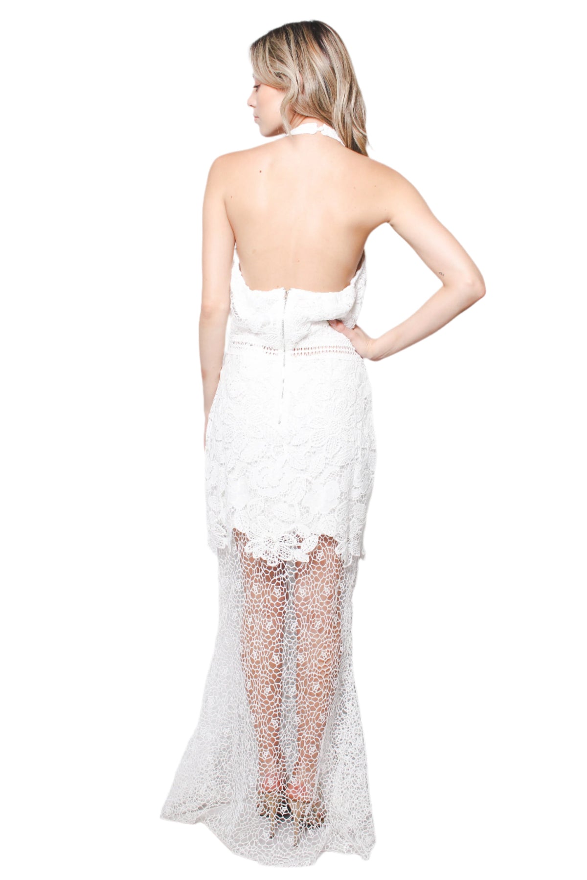 Women's Crochet Halter Open Back Maxi Dress