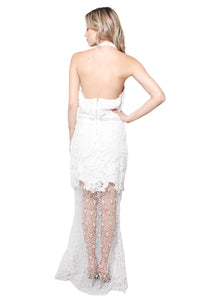 Women's Crochet Halter Open Back Maxi Dress