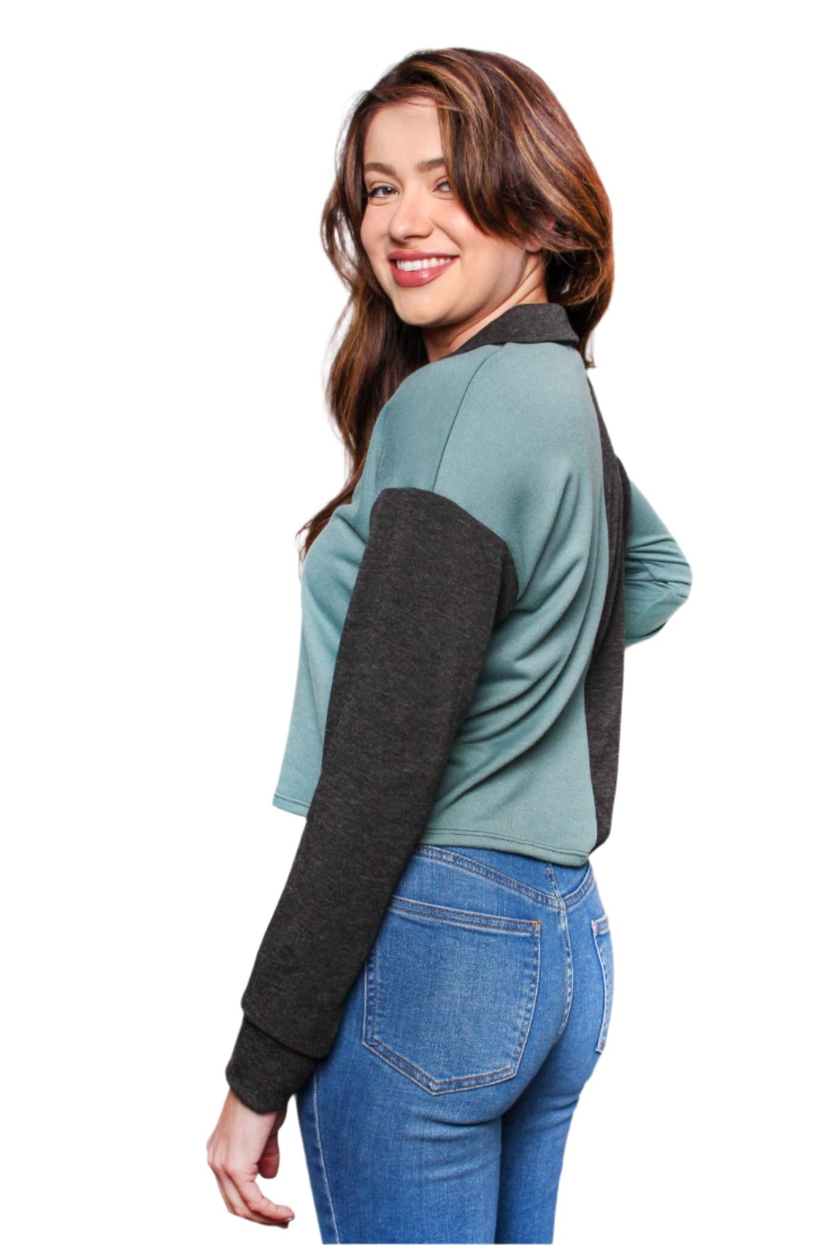 Women's Long Sleeve V Neck Colorblock Top