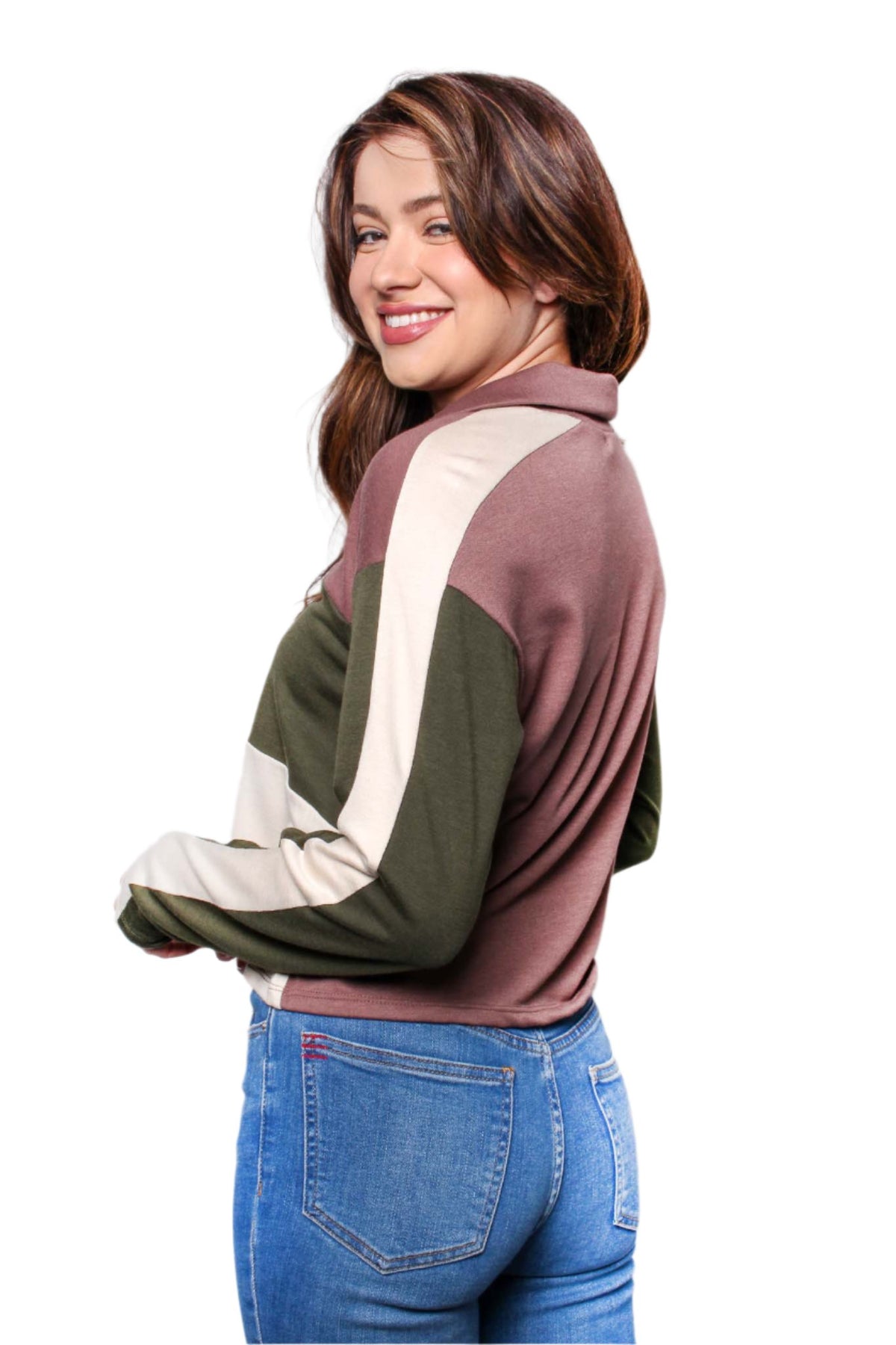 Women's Long Sleeve Half Zip Colorblock Top