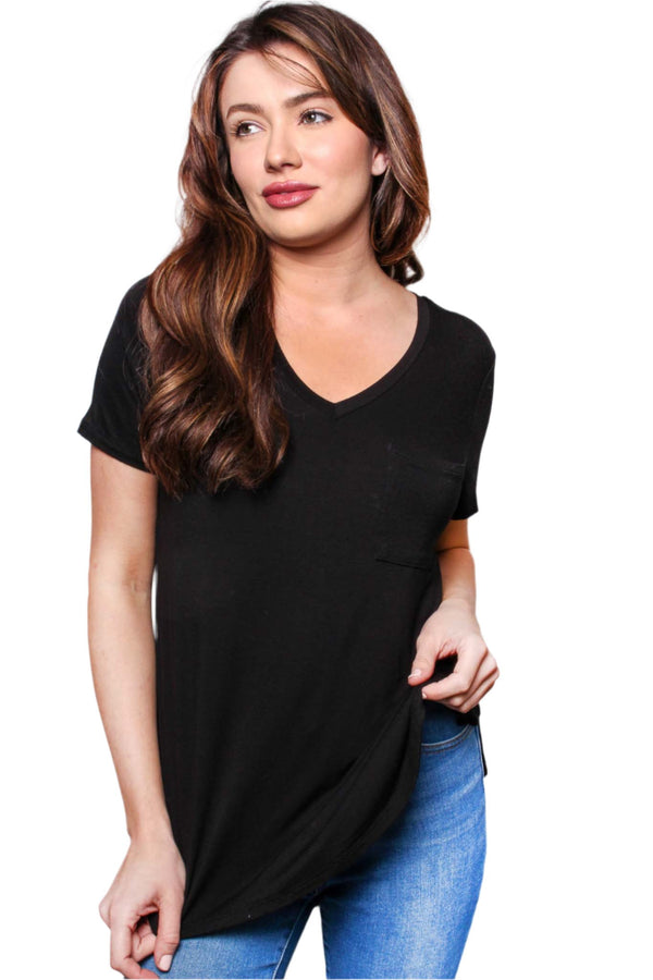 Women's Short Sleeve V Neck Front Pocket Top