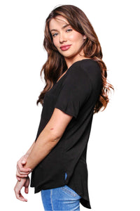 Women's Short Sleeve V Neck Front Pocket Top